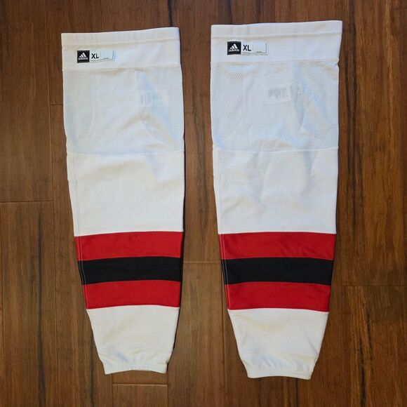 Adidas NHL Team Issued Hockey Game Socks Men's XL New Jersey Devils Away Uniform - Picture 1 of 4
